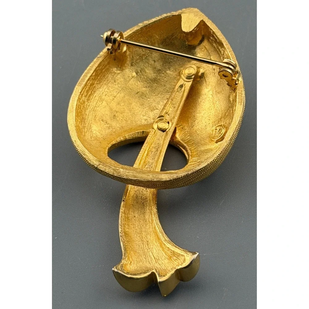 Vintage Les Bernard Mushroom Brooch Gold Tone Metal Mushroom Designer 2.5 Inch